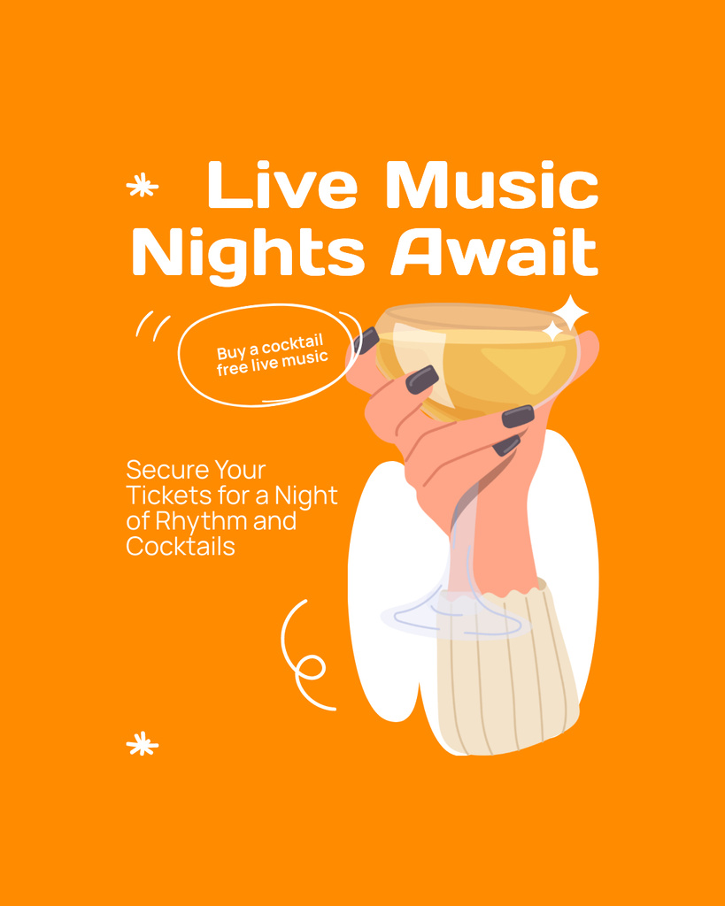 Plantilla de diseño de Hosting Cocktail Night with Live Music Instagram Post Vertical 