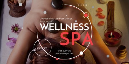 Wellness spa Ad with Relaxing Woman Twitterデザインテンプレート