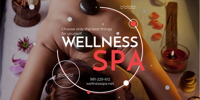 Wellness spa Ad with Relaxing Woman Twitterデザインテンプレート