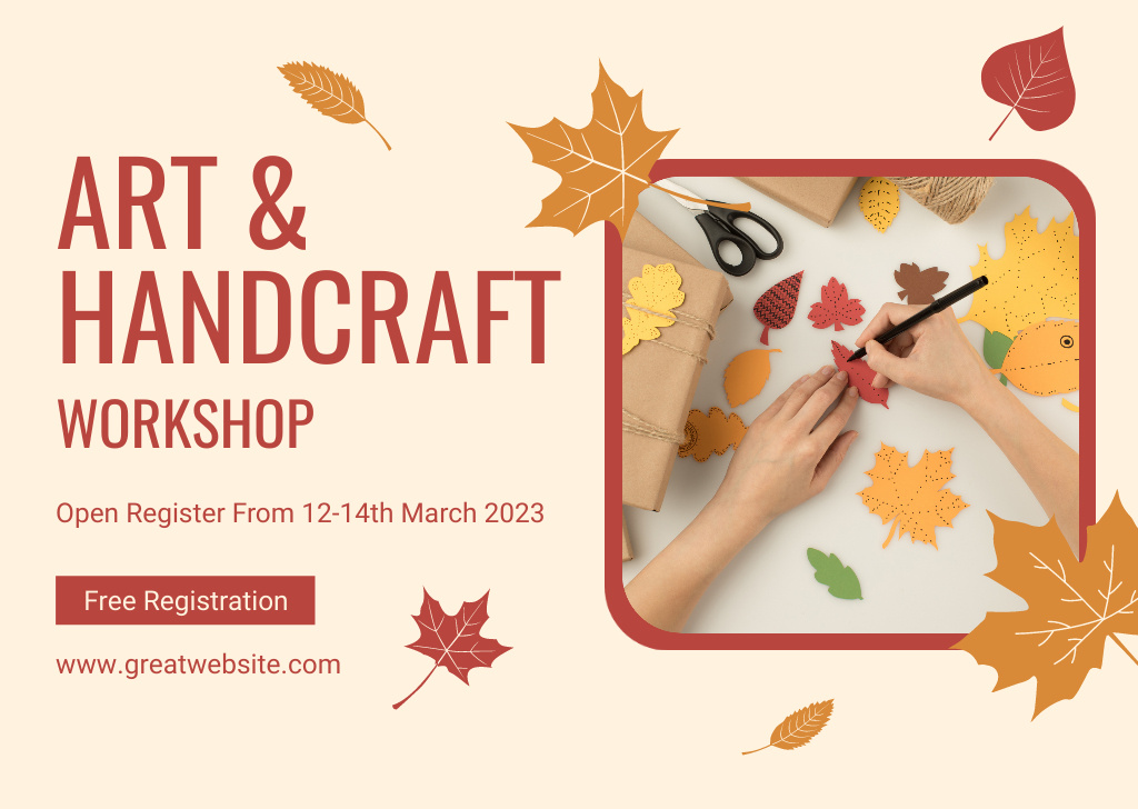Arts And Crafts Workshop With Free Registration Card Design Template
