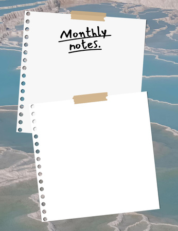 Ontwerpsjabloon van Notepad 107x139mm van maandelijkse planning met natuurlandschap