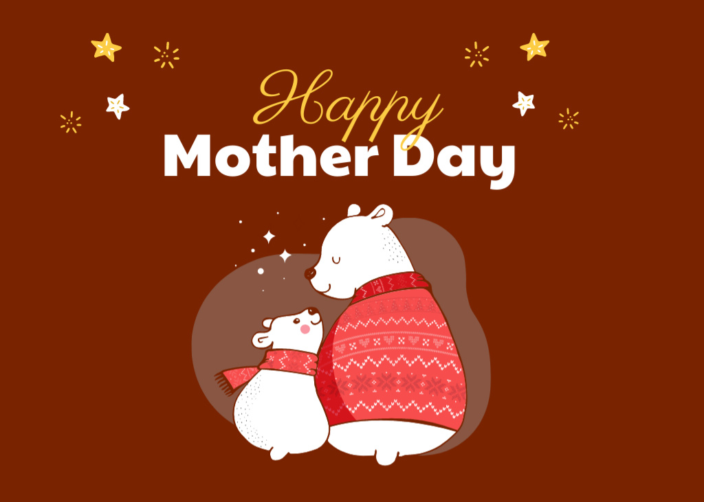 Mother's Day Greeting With Cute Bears Postcard 5x7in Tasarım Şablonu