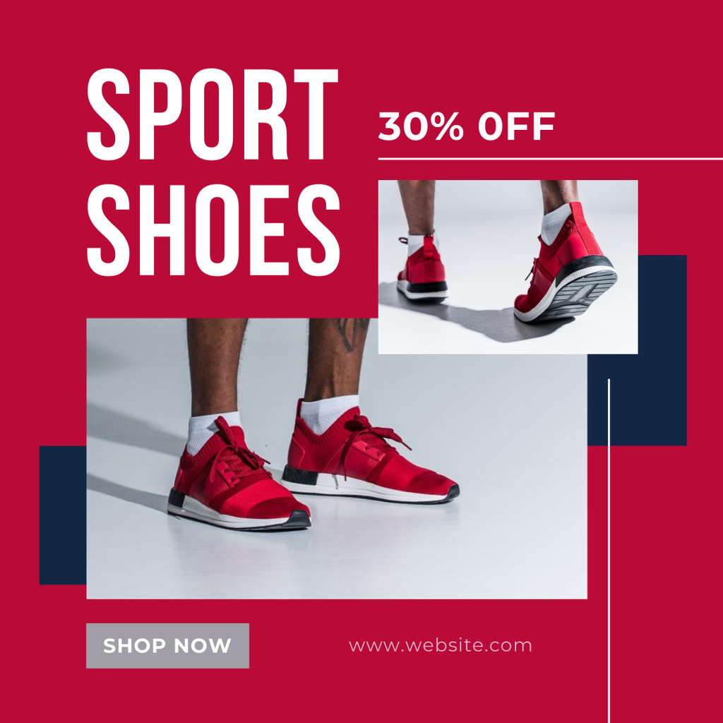 Male Sport Shoes Discount Sale Ad in Red and Navy Instagram Design Template
