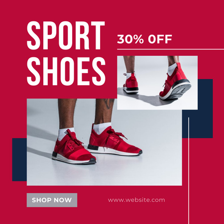 Объявление о продаже мужской спортивной обуви со скидкой в красном и темно-синем цветах Instagram – шаблон для дизайна