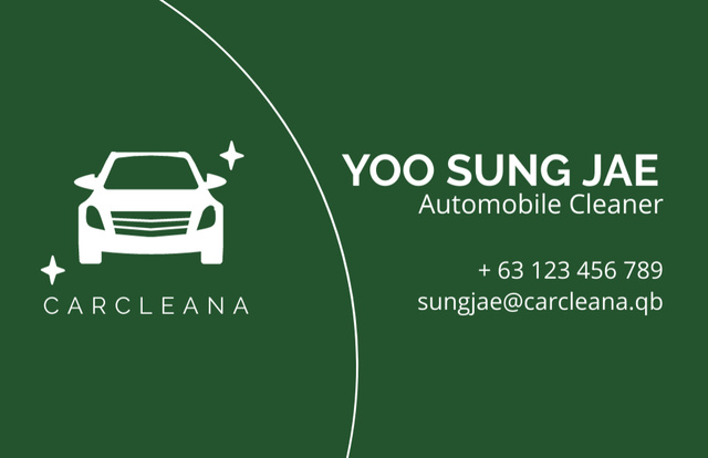 Automobile Cleaner Services on Green Business Card 85x55mm Tasarım Şablonu