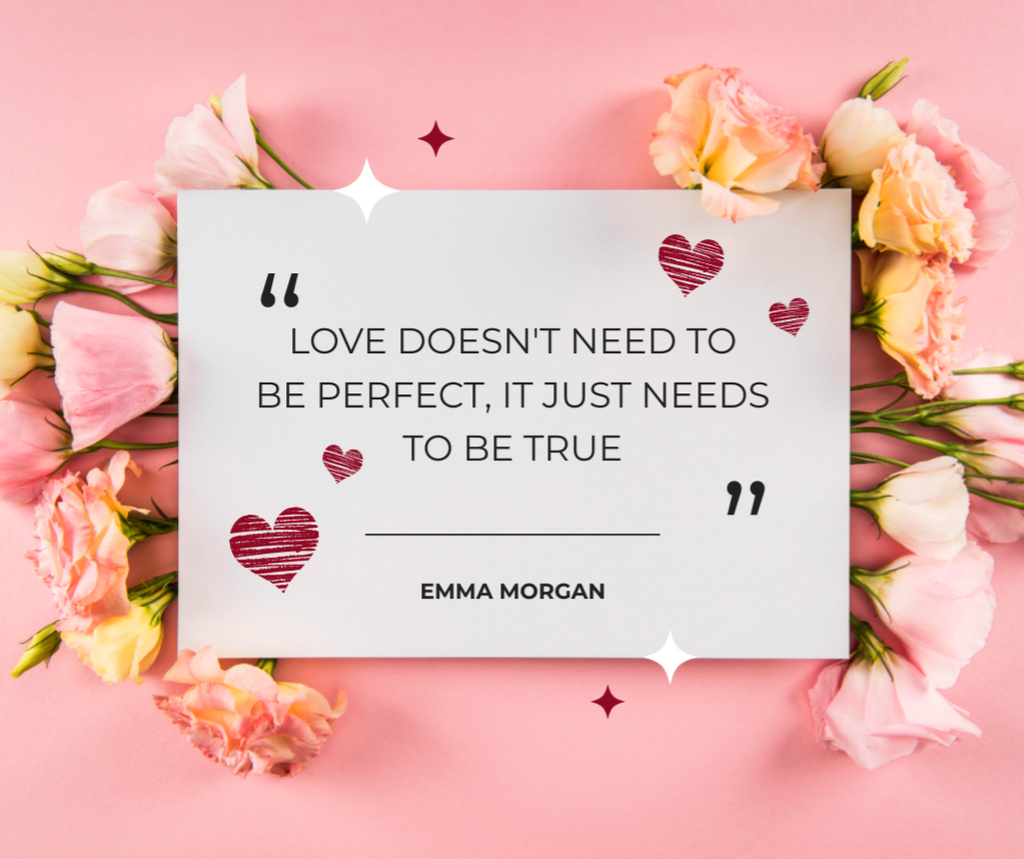 Designvorlage Love Quote On Paper With Flowers für Facebook