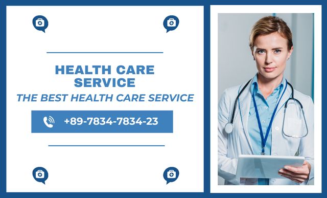 Medical Services Offer with Healthcare Professional Business Card 91x55mm Modelo de Design
