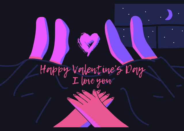 Illustrated Congratulations on Valentine's Day WIth Moon Card Πρότυπο σχεδίασης