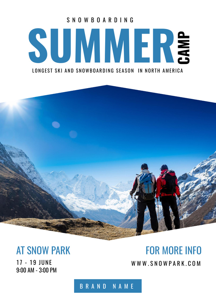 Platilla de diseño Winter Snow Trekking Camp Promotion With Mountains Landscape Poster A3