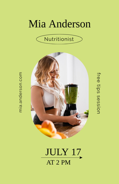 Plantilla de diseño de Nutritionist Services Ad with Woman at Kitchen Invitation 5.5x8.5in 