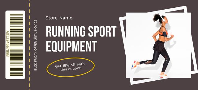 Voucher on Sports Equipment for Running Coupon 3.75x8.25in Design Template
