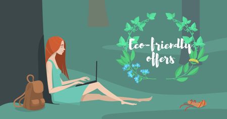 Girl with Laptop sitting under Tree Facebook AD – шаблон для дизайну