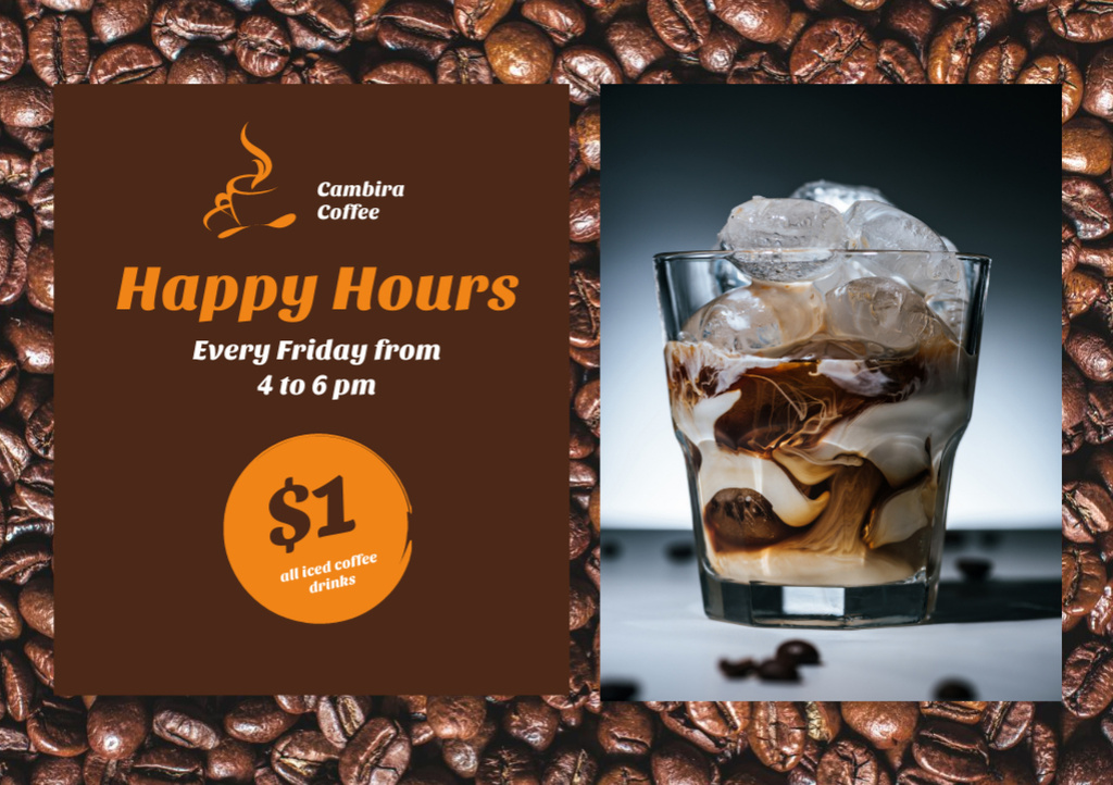 Happy Hours in Coffee Shop Flyer A5 Horizontal – шаблон для дизайну