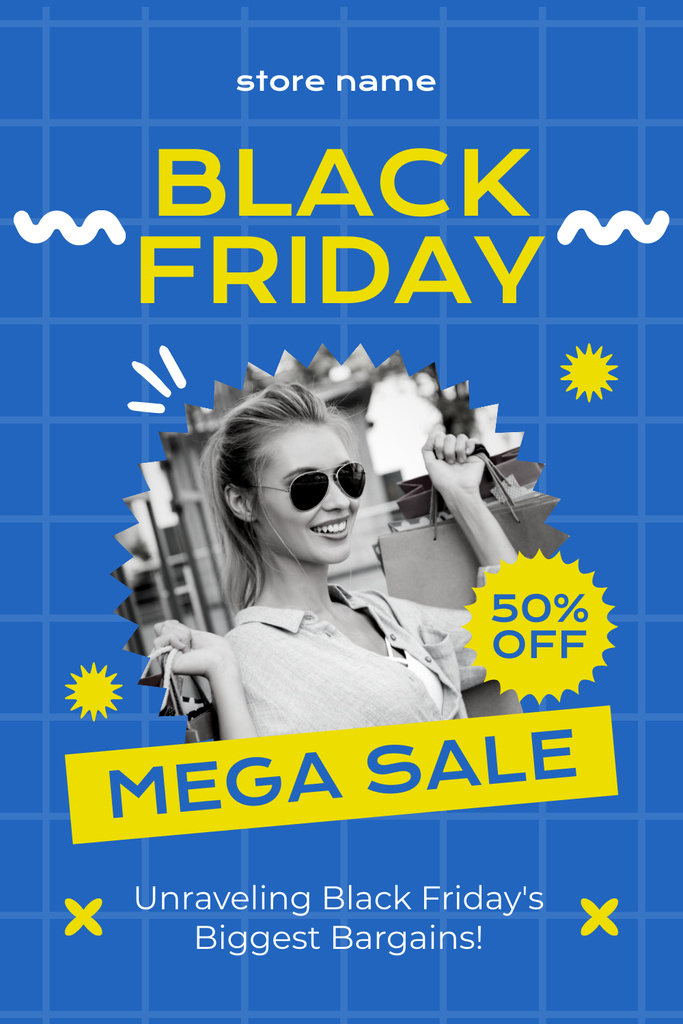 Black Friday Mega Discounts Offer on Blue Pinterest tervezősablon