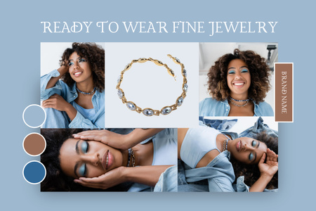 Stylish Woman in Trendy Jewelry with Palette Mood Board Design Template