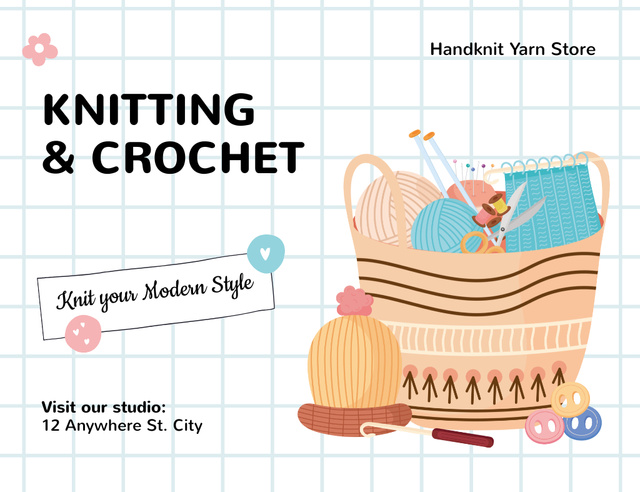 Designvorlage Knitting And Crochet Essentials für Thank You Card 5.5x4in Horizontal