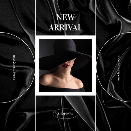 Módní reklama s krásnou dámou v elegantním černém klobouku Instagram Šablona návrhu