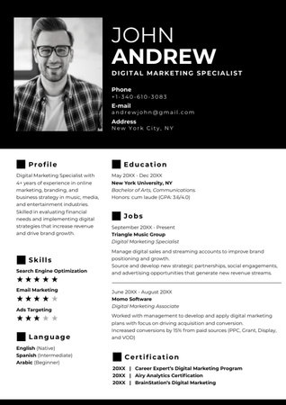 Szablon projektu Digital Marketing Specialist Promotion Resume
