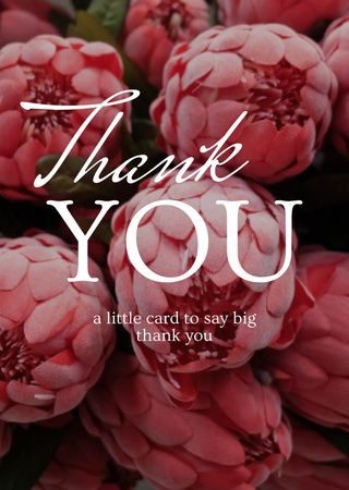 Thankful Lettering with Pink Tender Peonies Postcard A6 Vertical Design Template