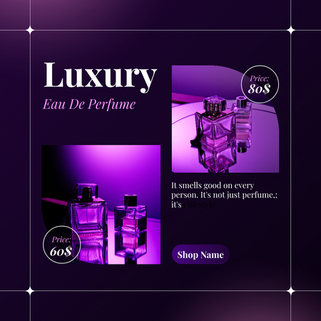 Luxury Perfume Ad on purple Instagram Design Template