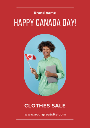 Beautiful Girl with Flag of Canada Poster Design Template