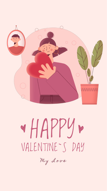 Designvorlage Girl holding Heart on Valentine's Day für Instagram Video Story