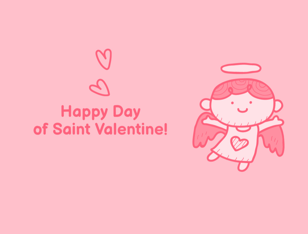 Saint Valentine's Day Greeting with Cute Angel Postcard 4.2x5.5in – шаблон для дизайна