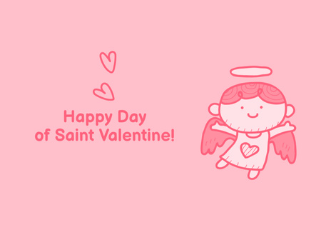 Designvorlage Saint Valentine's Day Greeting with Cute Angel für Postcard 4.2x5.5in