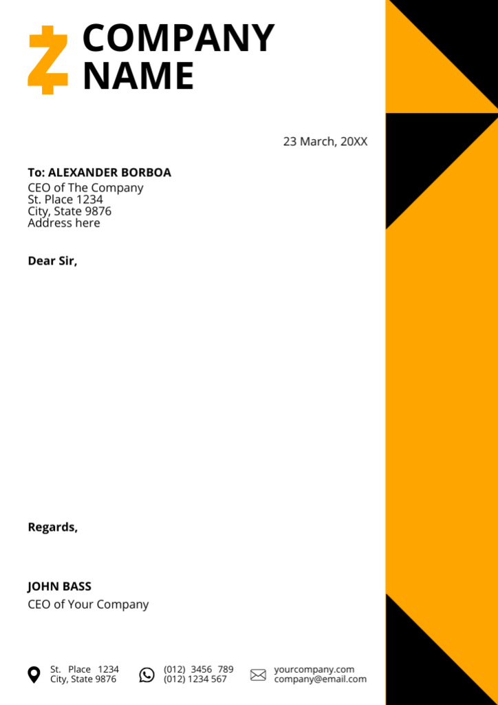 Modern Orange Geometric Document Letterhead Modelo de Design