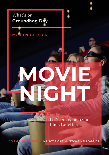 Movie Night Event People in 3d Glasses Poster Design Template