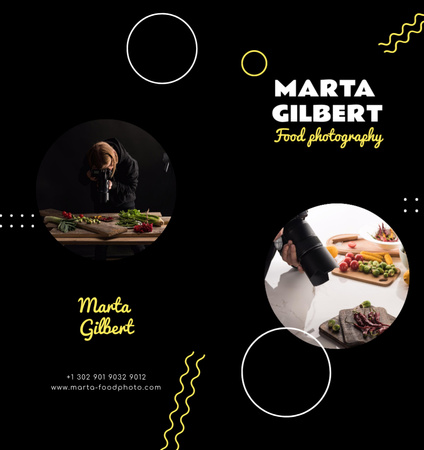 Modèle de visuel Offre de services de photographe culinaire sur noir - Brochure Din Large Bi-fold
