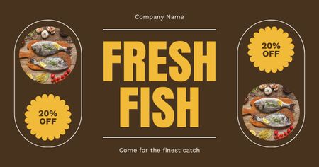 Slevová reklama s čerstvými rybami z trhu Facebook AD Šablona návrhu
