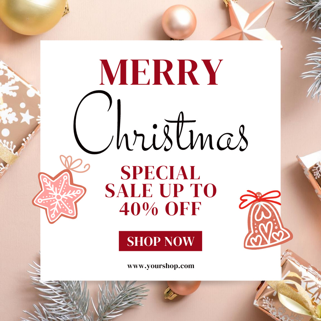 Ontwerpsjabloon van Instagram AD van Merry Christmas Special Sale Pastel Pink