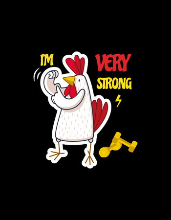 Platilla de diseño Funny Rooster Testing Flabby Muscle Under her Arm T-Shirt