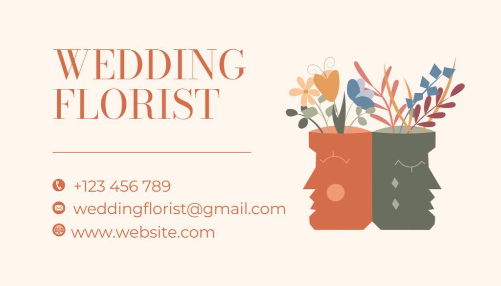 Wedding Florist Services Offer on Beige Business Card USデザインテンプレート