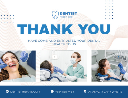 Plantilla de diseño de Pacientes en Clínica Dental Thank You Card 5.5x4in Horizontal 