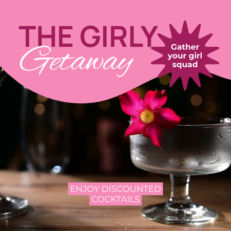 Platilla de diseño Girly Getaway With Pink Cocktail At Discounted Rates Animated Post