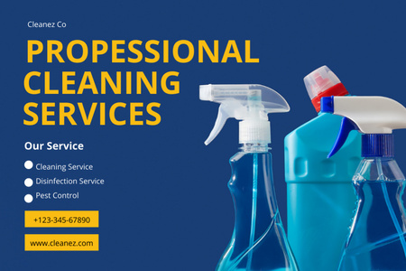 Designvorlage Best Cleaning Services Offer With Sprays In Blue für Flyer 4x6in Horizontal
