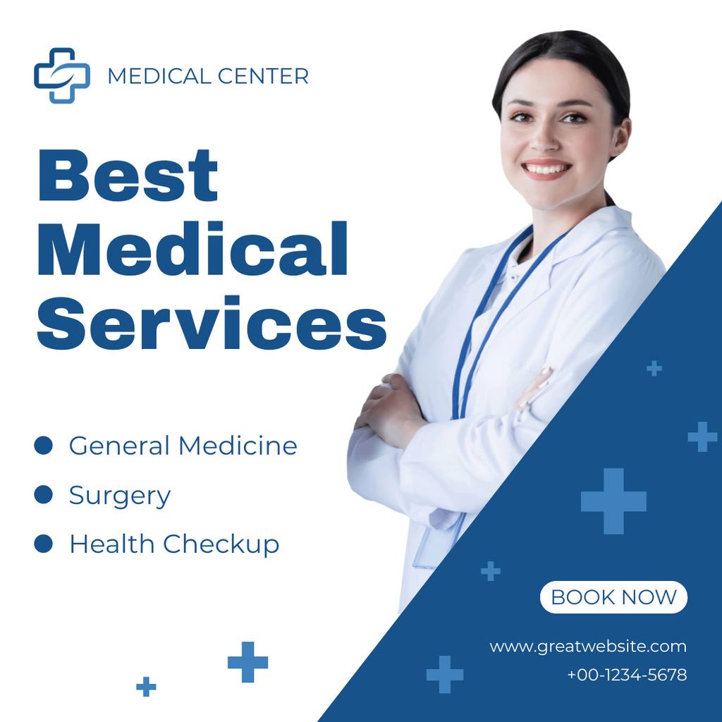 Best Healthcare Services Ad with Smiling Nurse Instagramデザインテンプレート