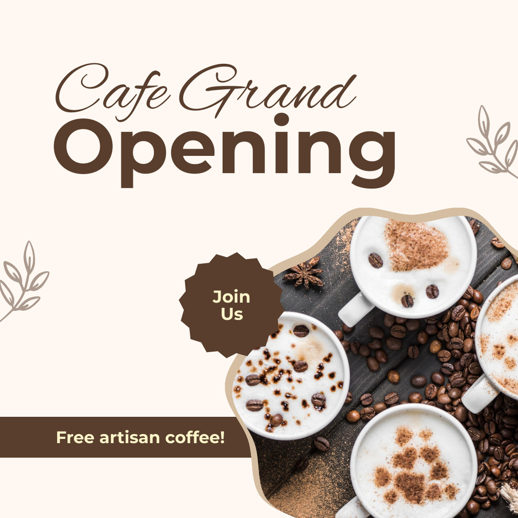 Eclectic Cafe Grand Opening With Free Artisan Coffee Instagram AD Modelo de Design