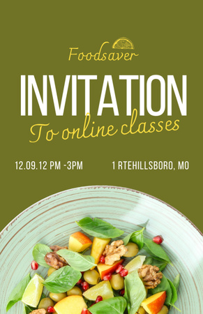 Plantilla de diseño de Anuncio de clases online de nutrición saludable con ensalada de frutas Invitation 5.5x8.5in 