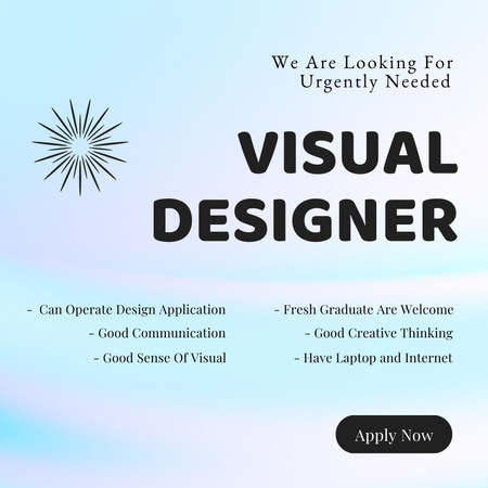 Designvorlage Hiring on Visual Designer's Position für Instagram