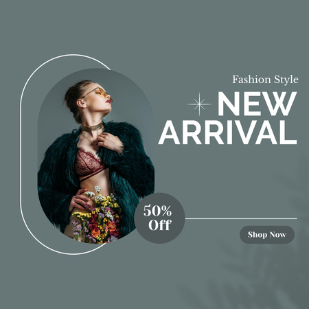 Fashion Ad with Woman in Fashionable Fur Coat Instagram Design Template