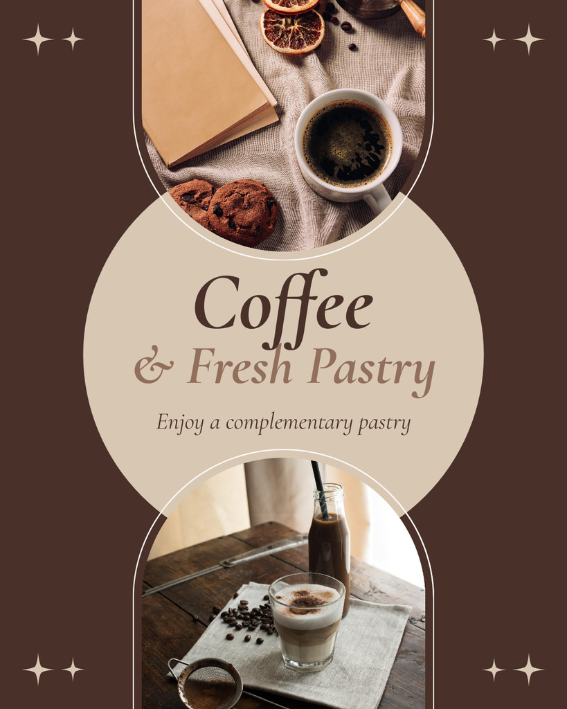 Plantilla de diseño de Wonderful Coffee And Complimentary Pastry Offer Instagram Post Vertical 