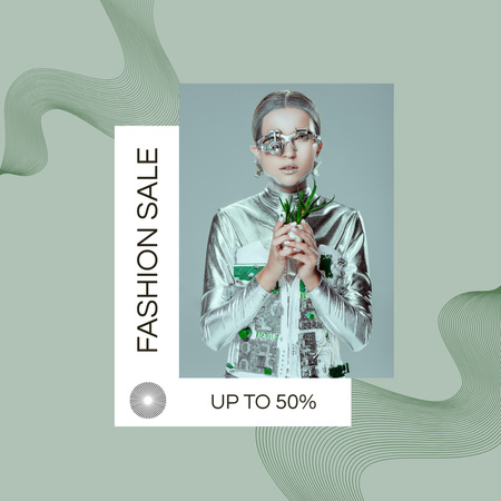Mulher com óculos inovadores e roupas Cyberpunk Instagram Modelo de Design