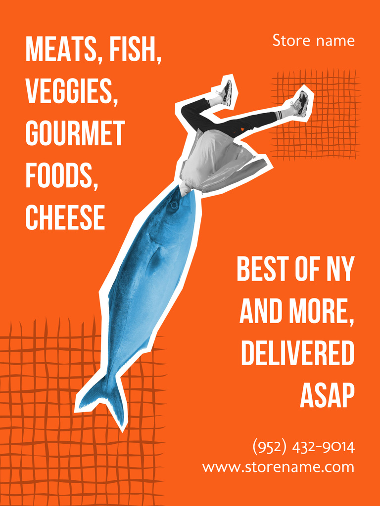 Plantilla de diseño de Food Delivery Services Offer with Funny Illustration Poster 36x48in 