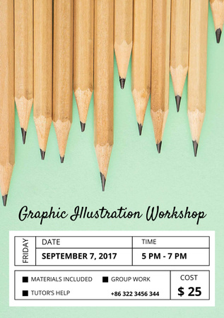 Illustration Workshop with Graphite Pencils Flyer A5 Design Template