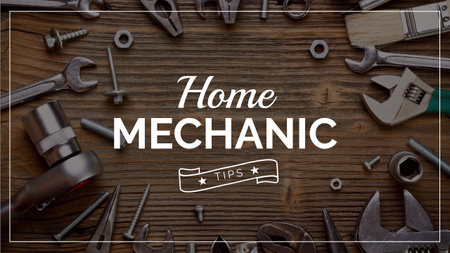 Mechanic Tools and Screws on Wooden Table Youtube Thumbnail Design Template
