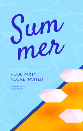 Ontwerpsjabloon van Invitation 4.6x7.2in van zomer pool party aankondiging met beach paraplu 's