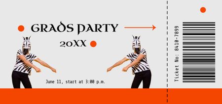 Graduation Party Announcement with Man in Zebra Mask Ticket DL Modelo de Design